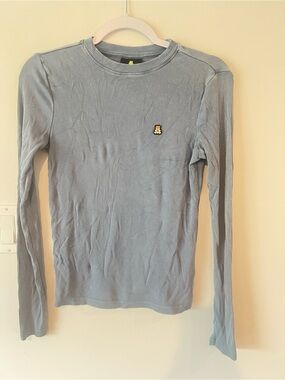 Teddy Fresh Distressed Shirt Blue Ribbed Crewneck Long Sleeve Tee Comfort